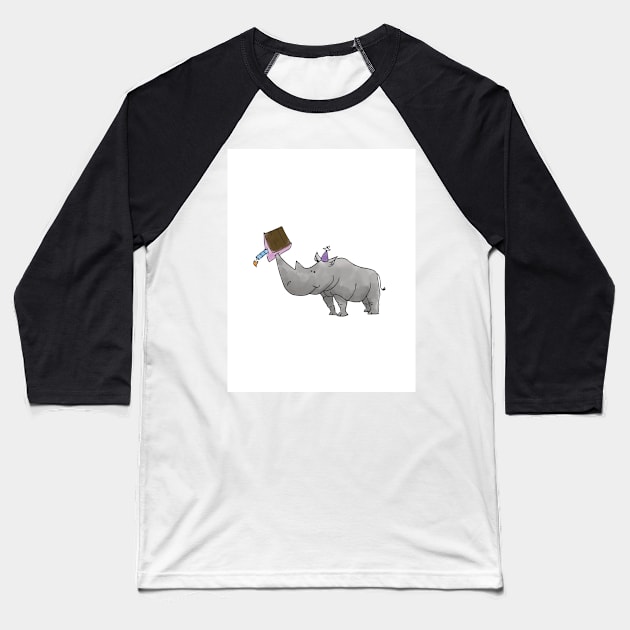 Rhino with Cake - Happy Birthday Baseball T-Shirt by trippyart